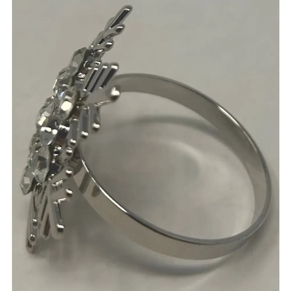 Snowflake Christmas Napkin Ring‎ Holder Silver Metal with Rhinestones ONE ONLY